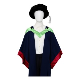 Design green shawl graduation robe, customized blue contrasting red graduation robe, PhD graduation robe, doctor of health sciences, Hong Kong Polytechnic University, PhD graduation robe, graduation robe manufacturer DA534 Design green shawl graduation robe, customized blue contrasting red graduation robe, PhD graduation robe, doctor of health sciences, Hong Kong Polytechnic University, PhD graduation robe, graduation robe manufacturer DA534